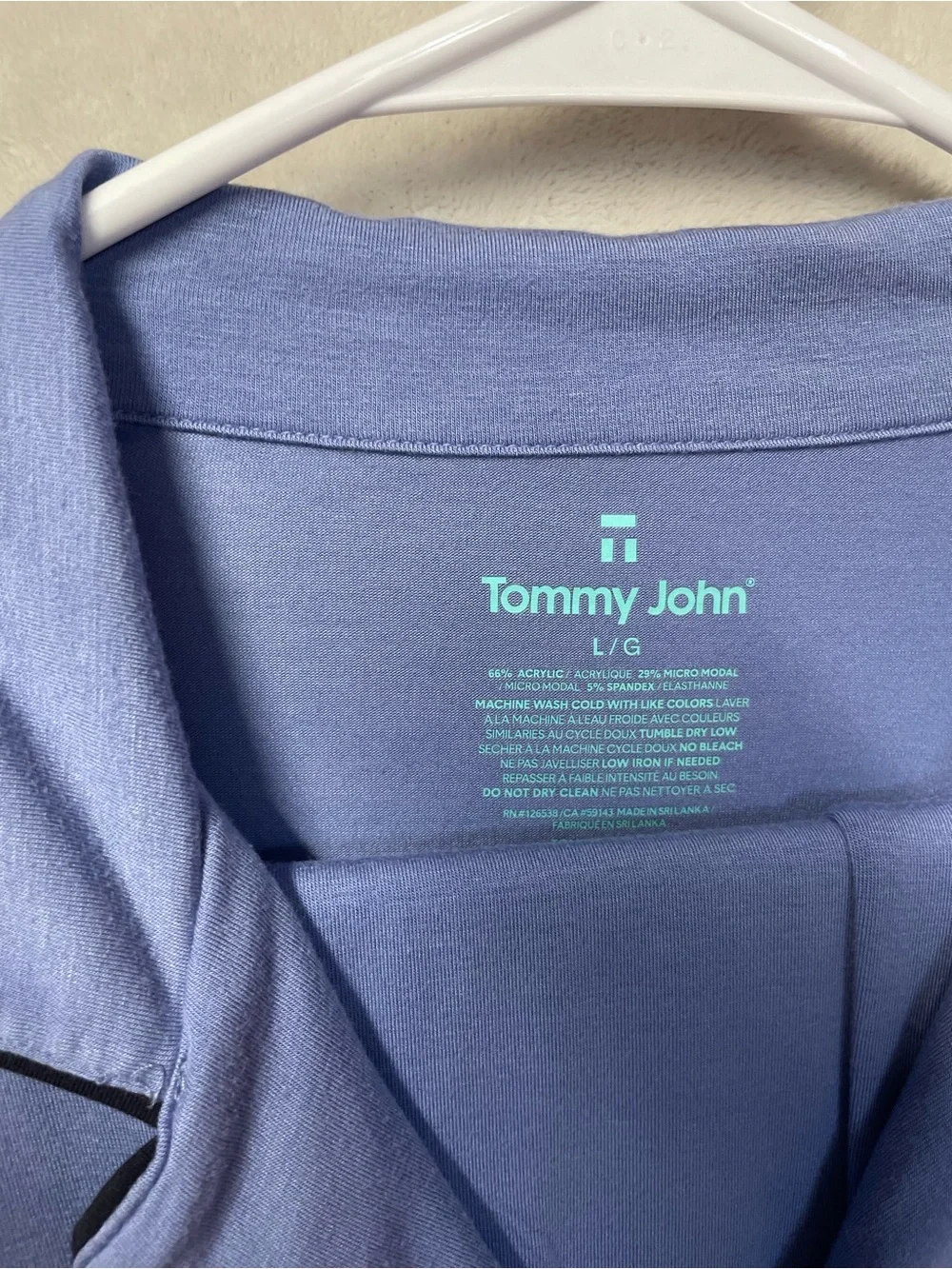 Tommy John Blue PJ SET- Short Sleeve Top & Pants w Black Piping Soft Cozy
